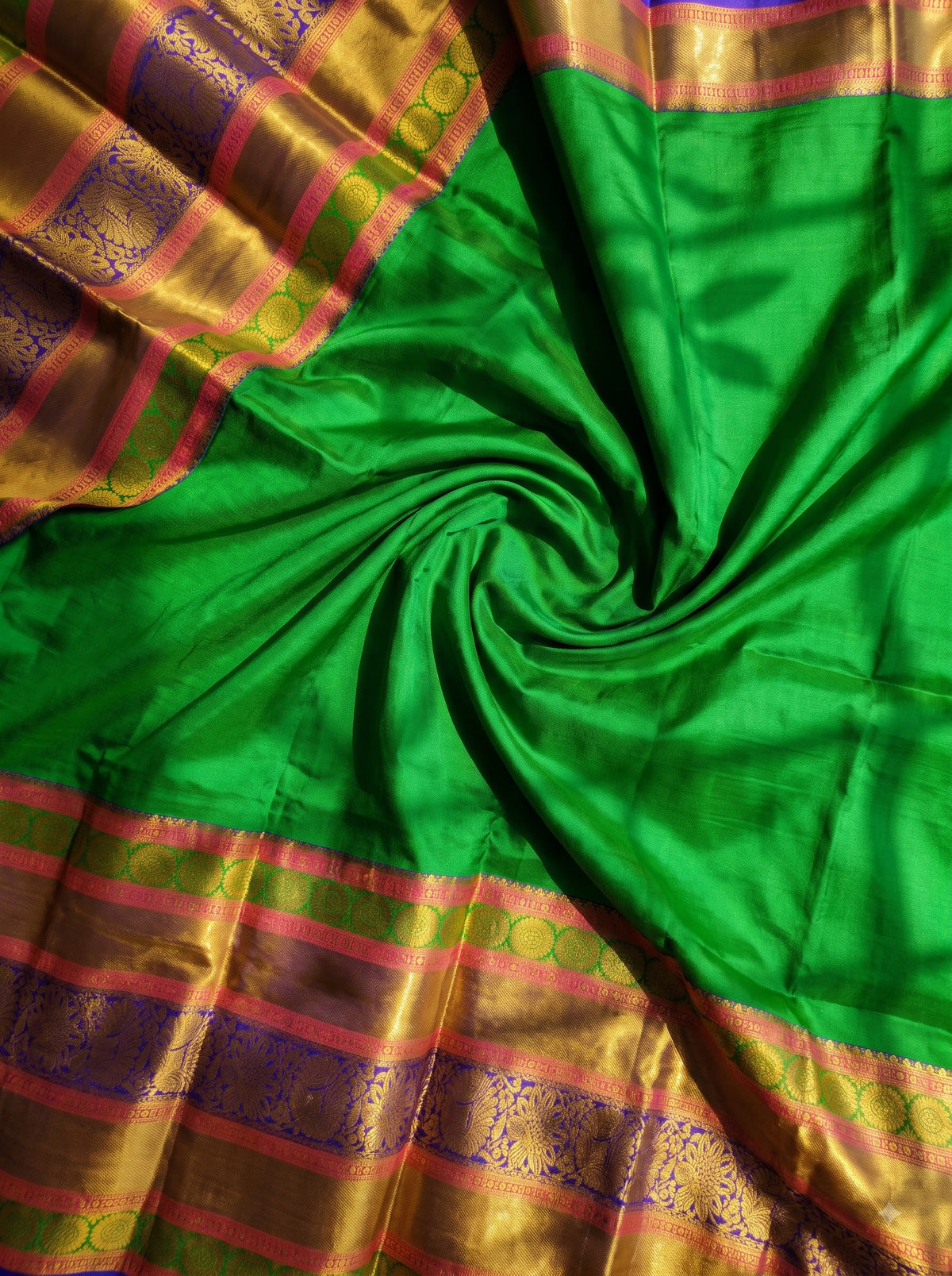Green Tissue Brocade Saree with Royal Blue Antique Zari Border