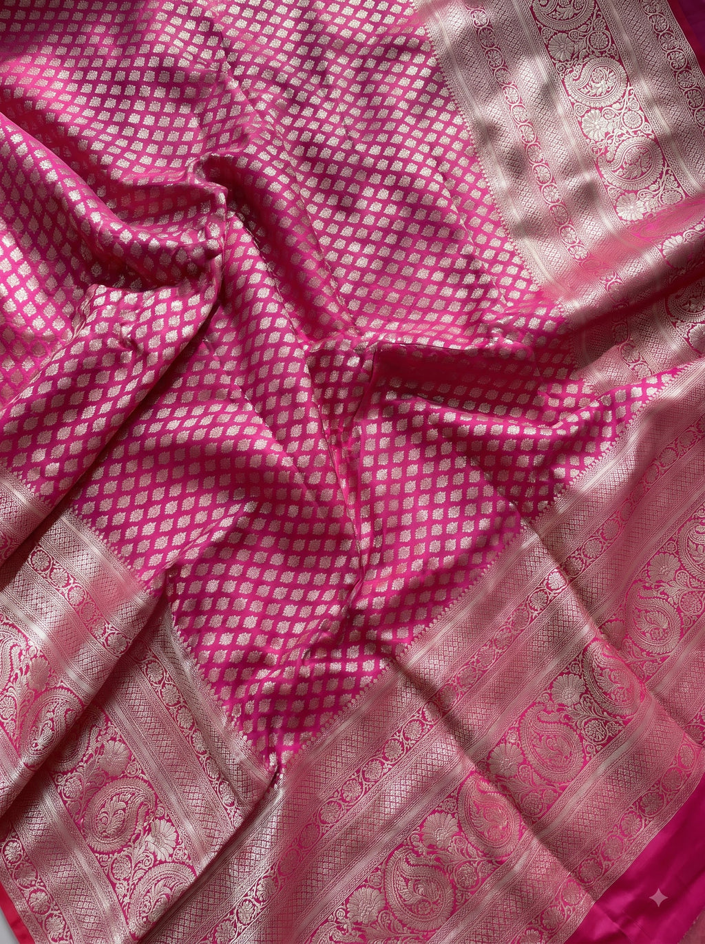 Magenta Tissue Brocade Saree with Silver Zari Paisley Jaal