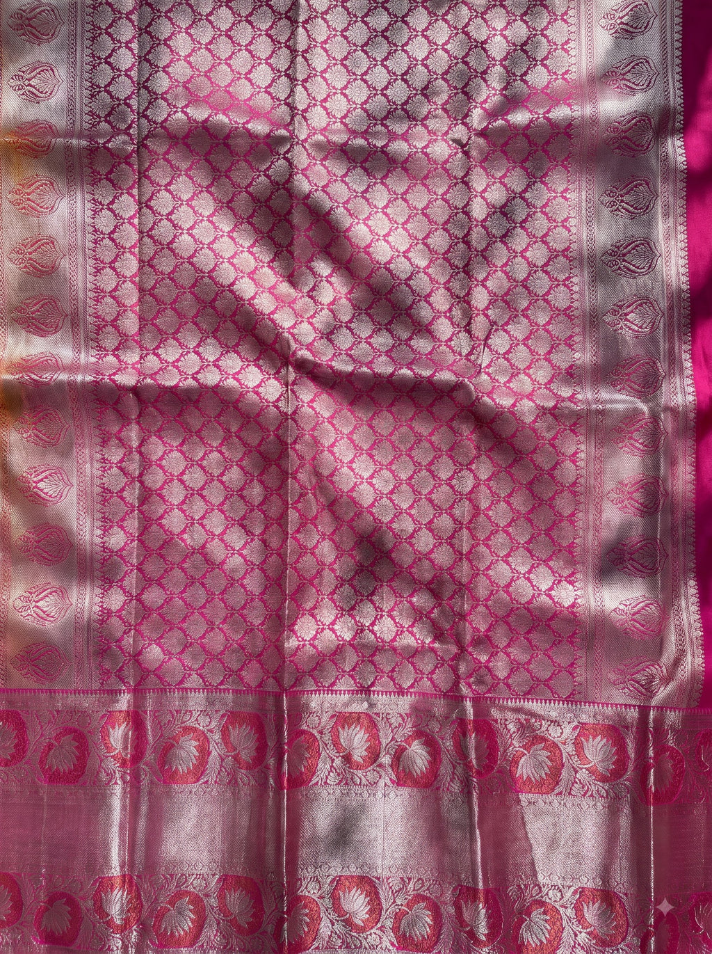 Olive Green Tissue Brocade Saree with Silver Zari Lotus Motifs