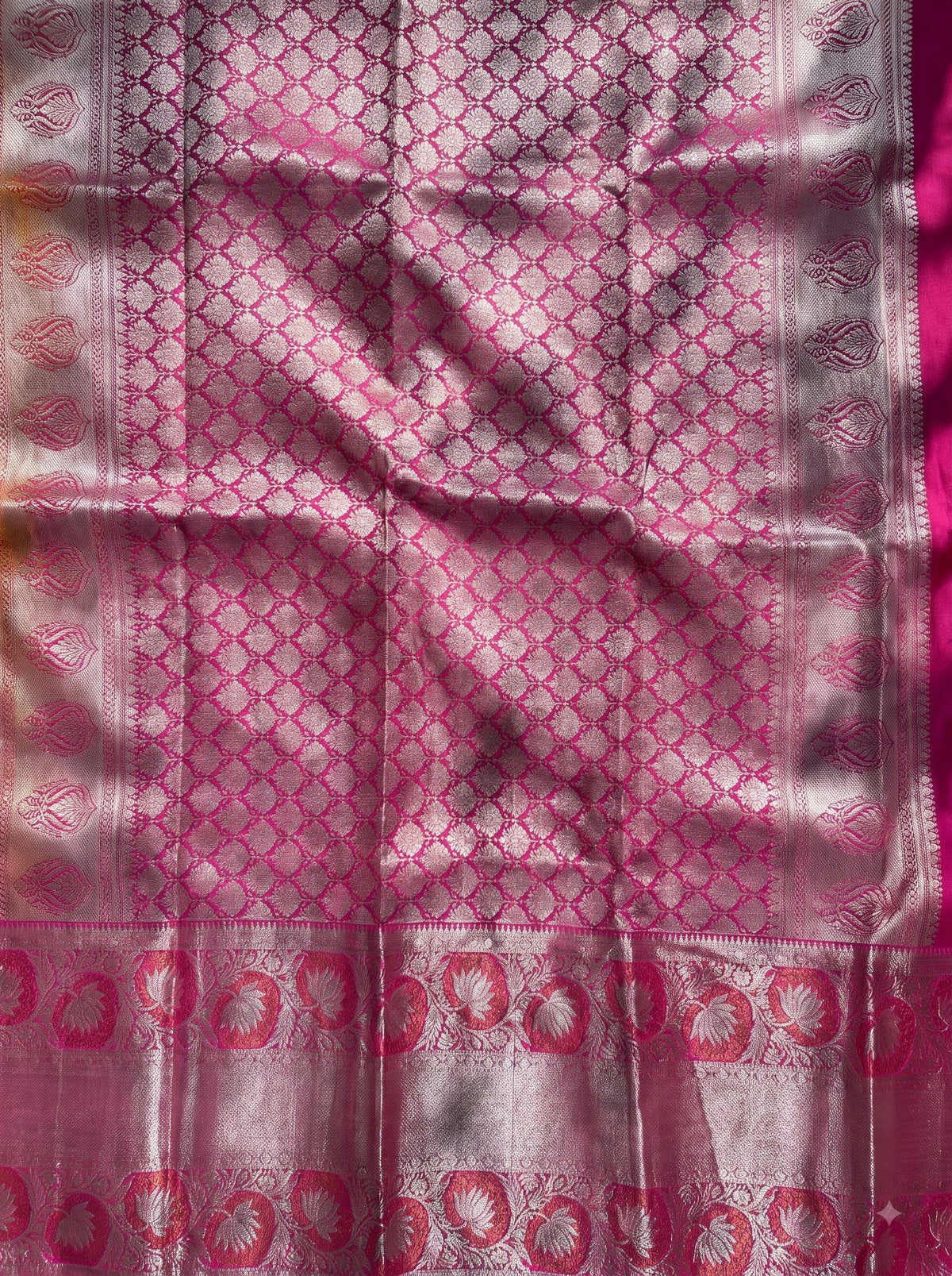 Olive Green Tissue Brocade Saree with Silver Zari Lotus Motifs