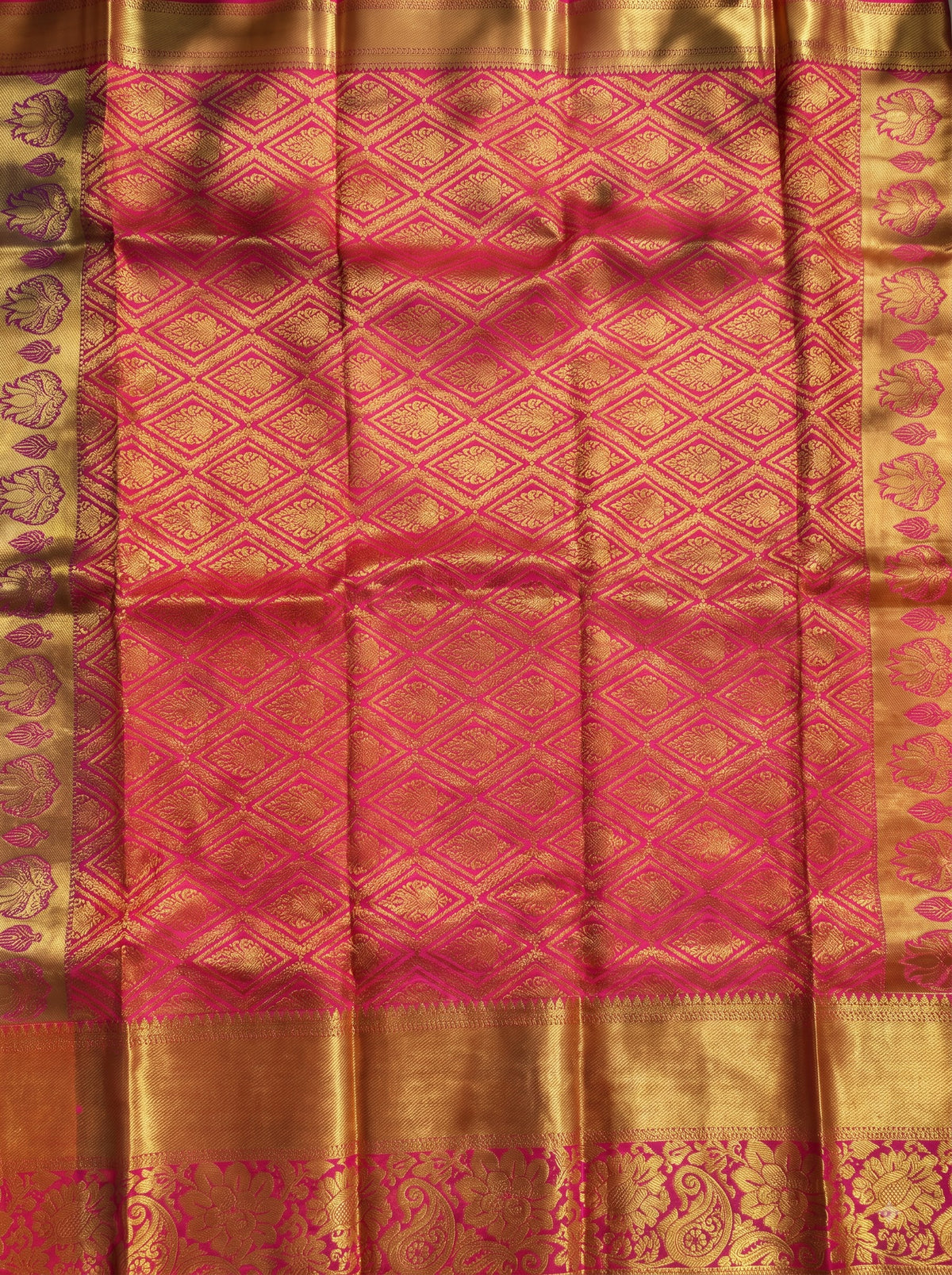 Blue Tissue Brocade Saree with Magenta Zari Scallop Border