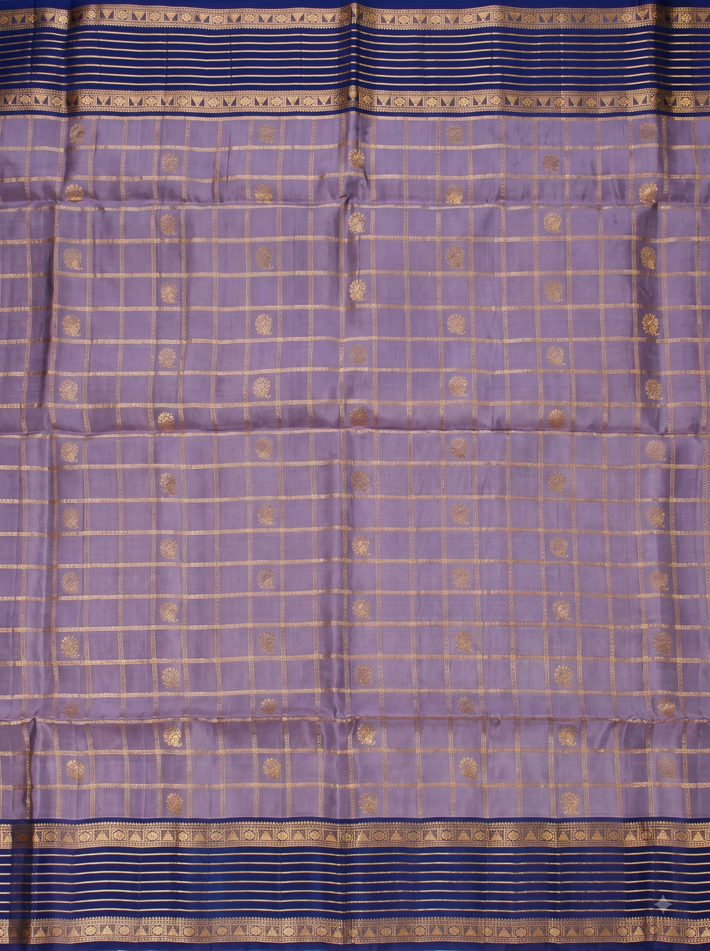 Lavender Purple and Navy Blue Gold Zari Woven Chiniya Silk Saree