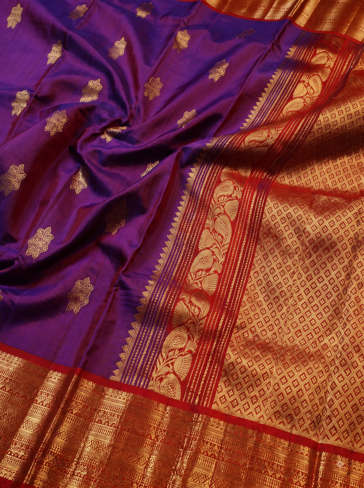 Lavender Purple Silk Saree with Maroon Zari Border