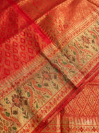 Bright Crimson Red and Antique Gold Zari Woven Silk Saree