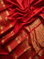 Crimson Red Silk Saree with Gold Zari Striped Pallu