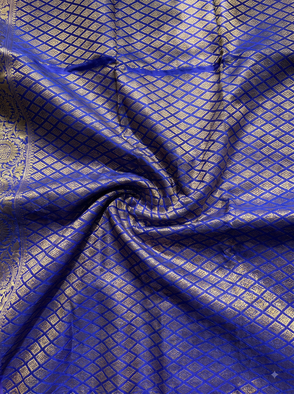 Green Tissue Brocade Saree with Royal Blue Antique Zari Border