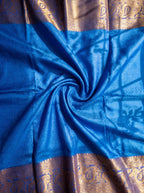 Blue Traditional Brocade Silk Saree with Antique Gold Floral Weave
