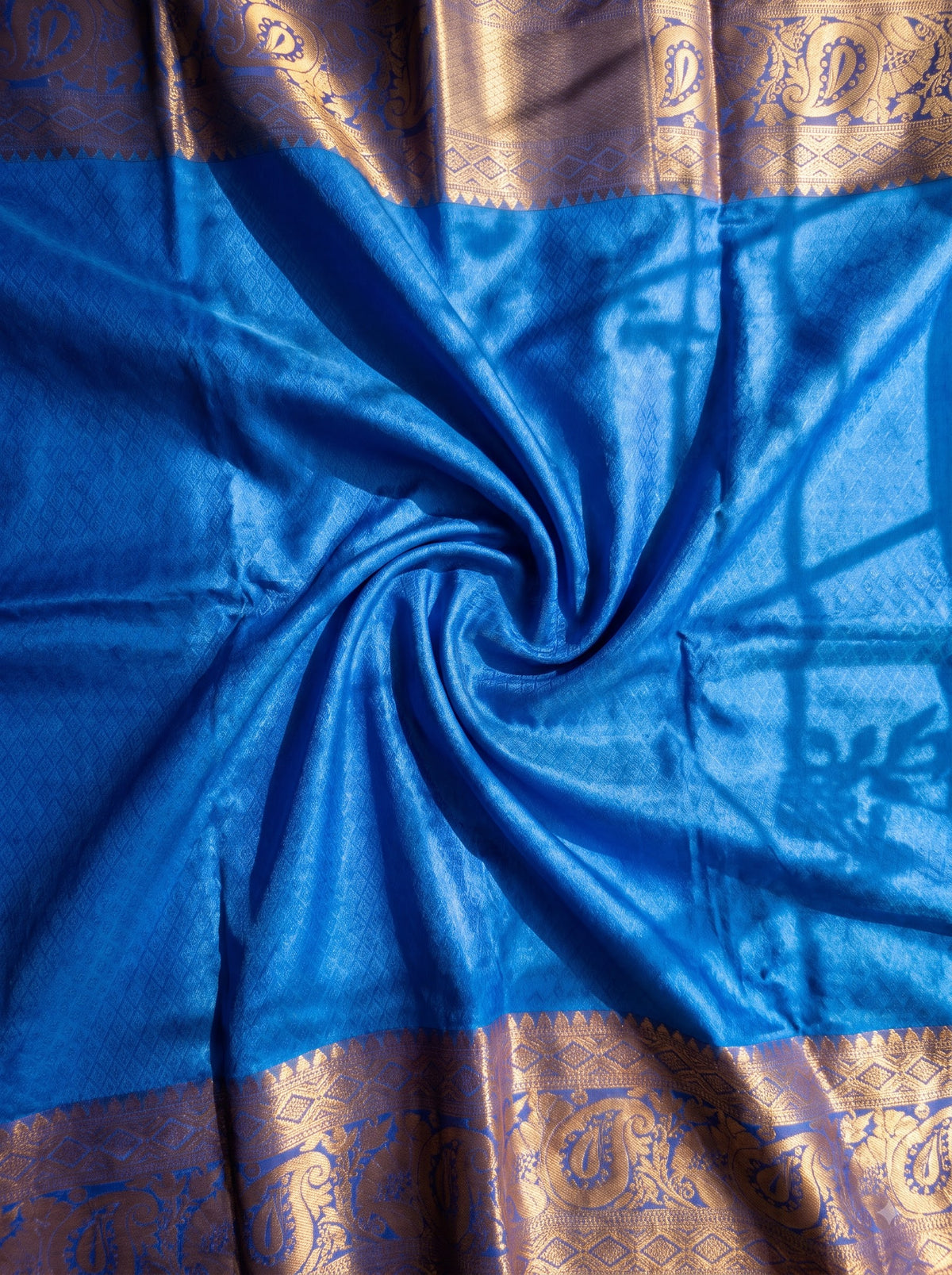 Blue Traditional Brocade Silk Saree with Antique Gold Floral Weave