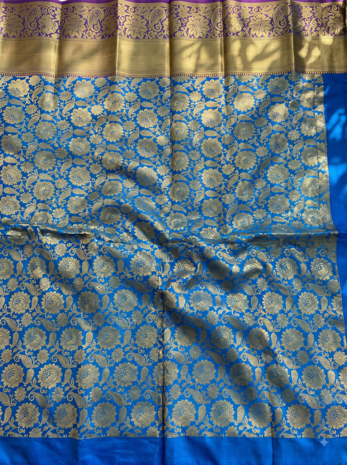 Blue Tissue Brocade Saree with Magenta Zari Scallop Border