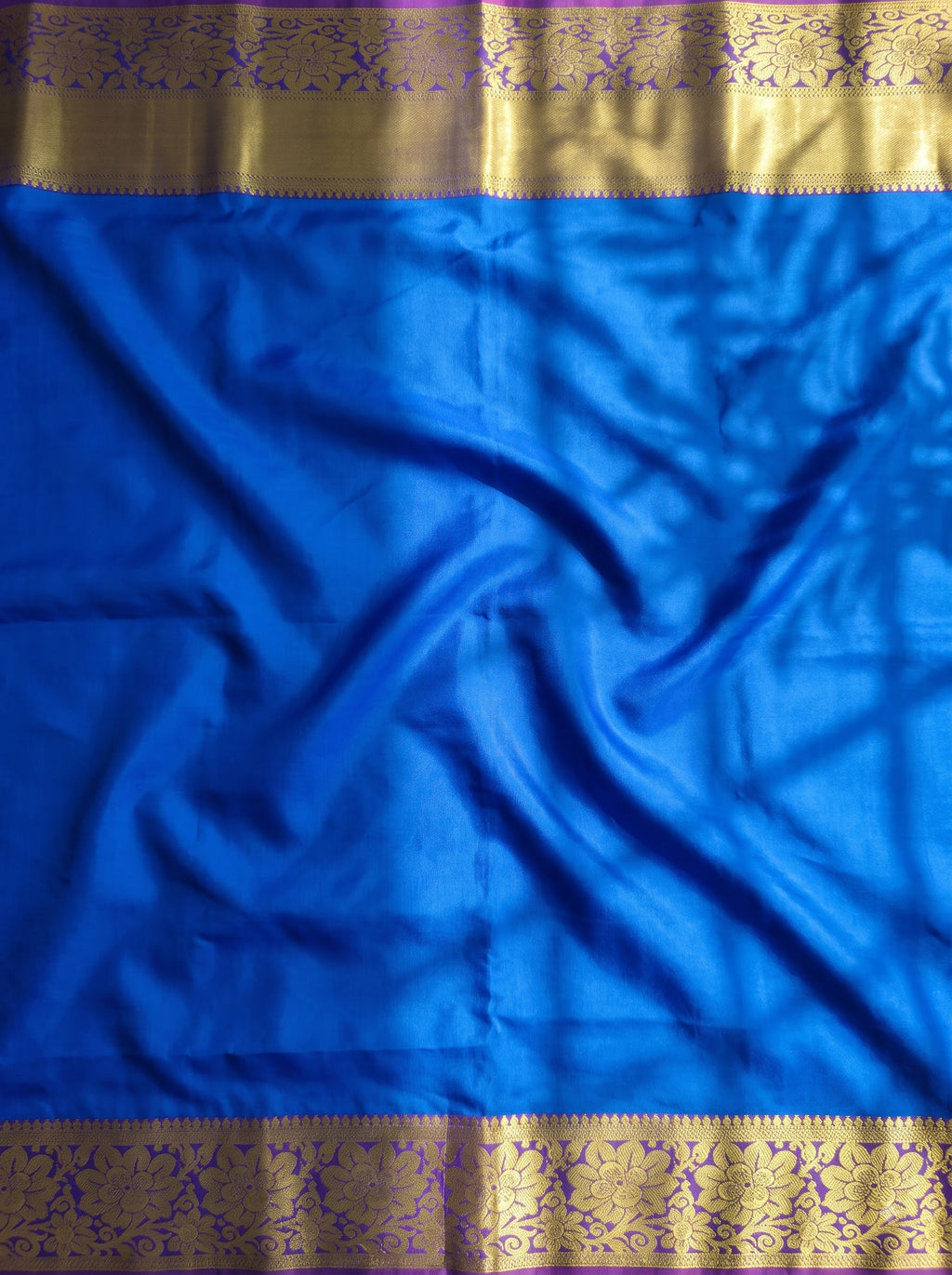 Blue Tissue Brocade Saree with Magenta Zari Scallop Border