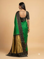 Green Black Gold Medallion Kanjivaram Silk Saree