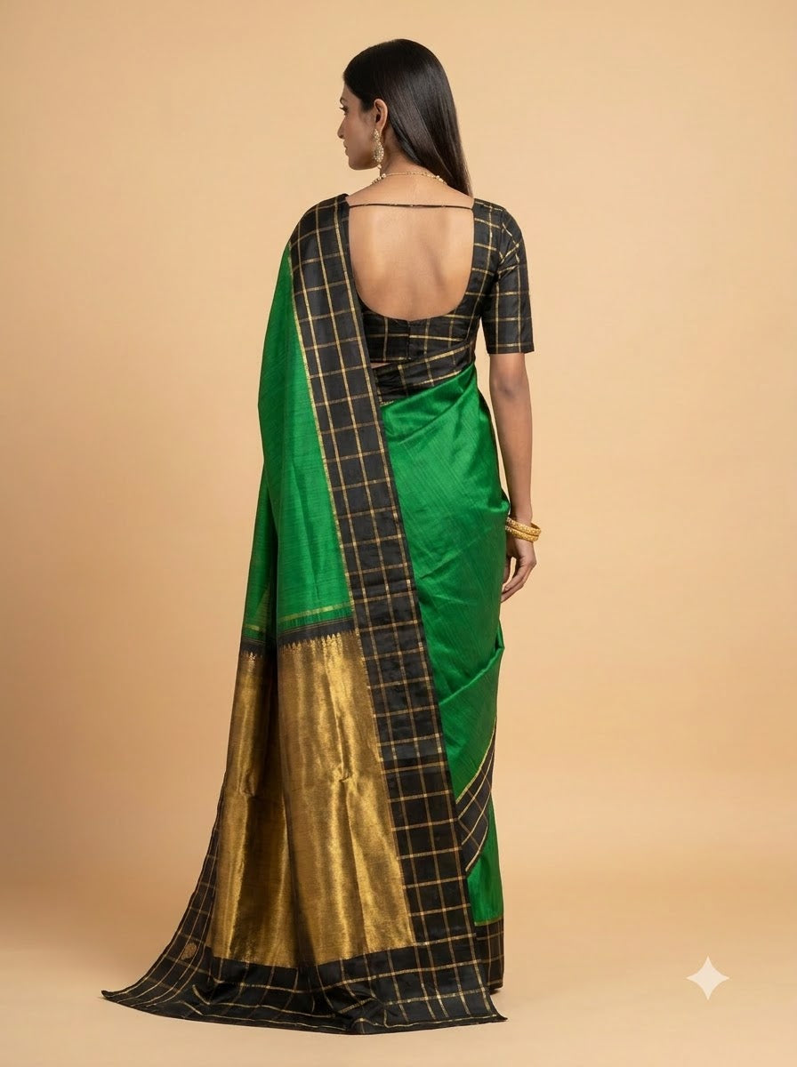 Green Black Gold Medallion Kanjivaram Silk Saree