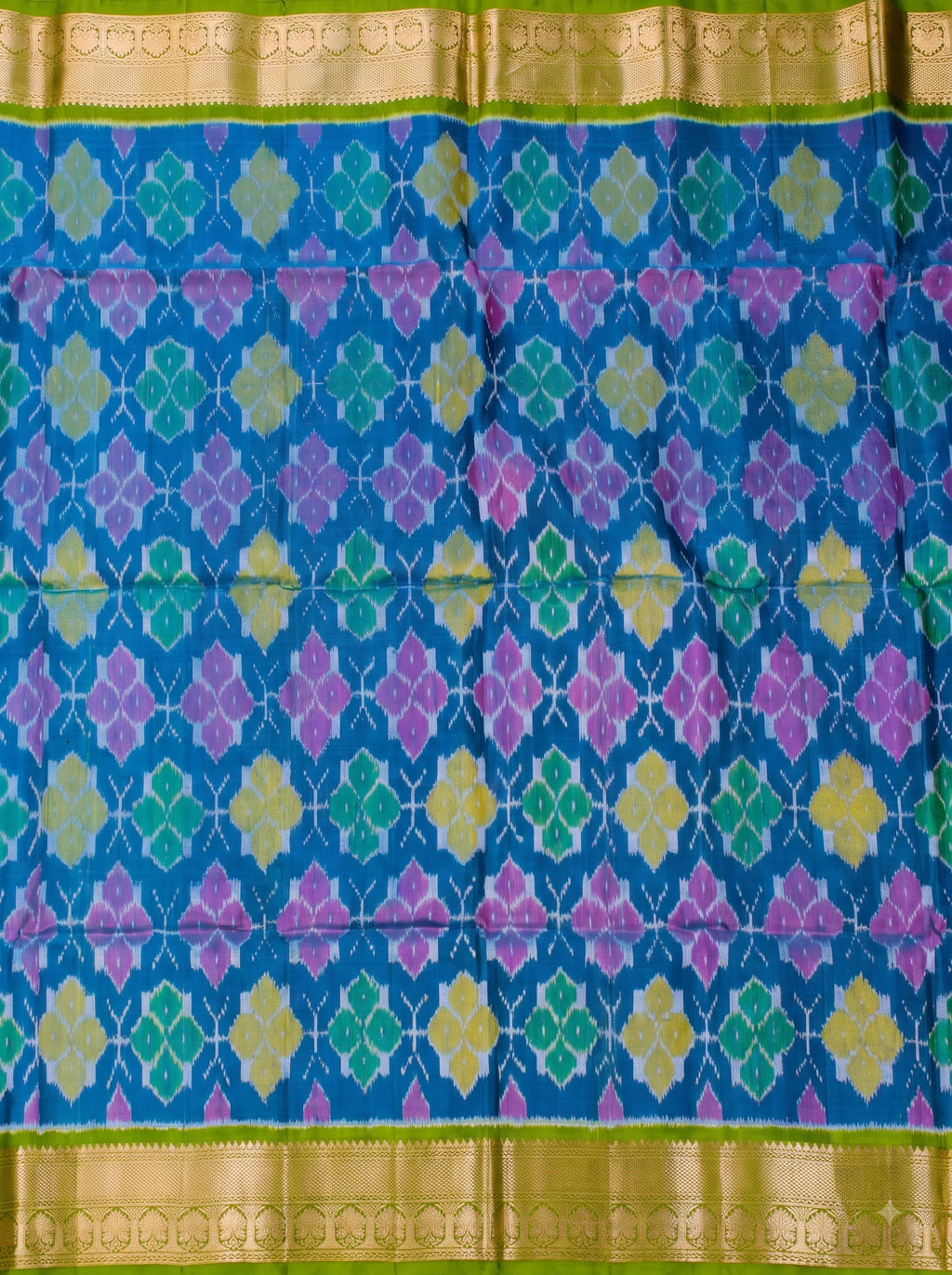 Blue and Lime Green Multicolour Gold Zari Woven Chiniya Silk Saree
