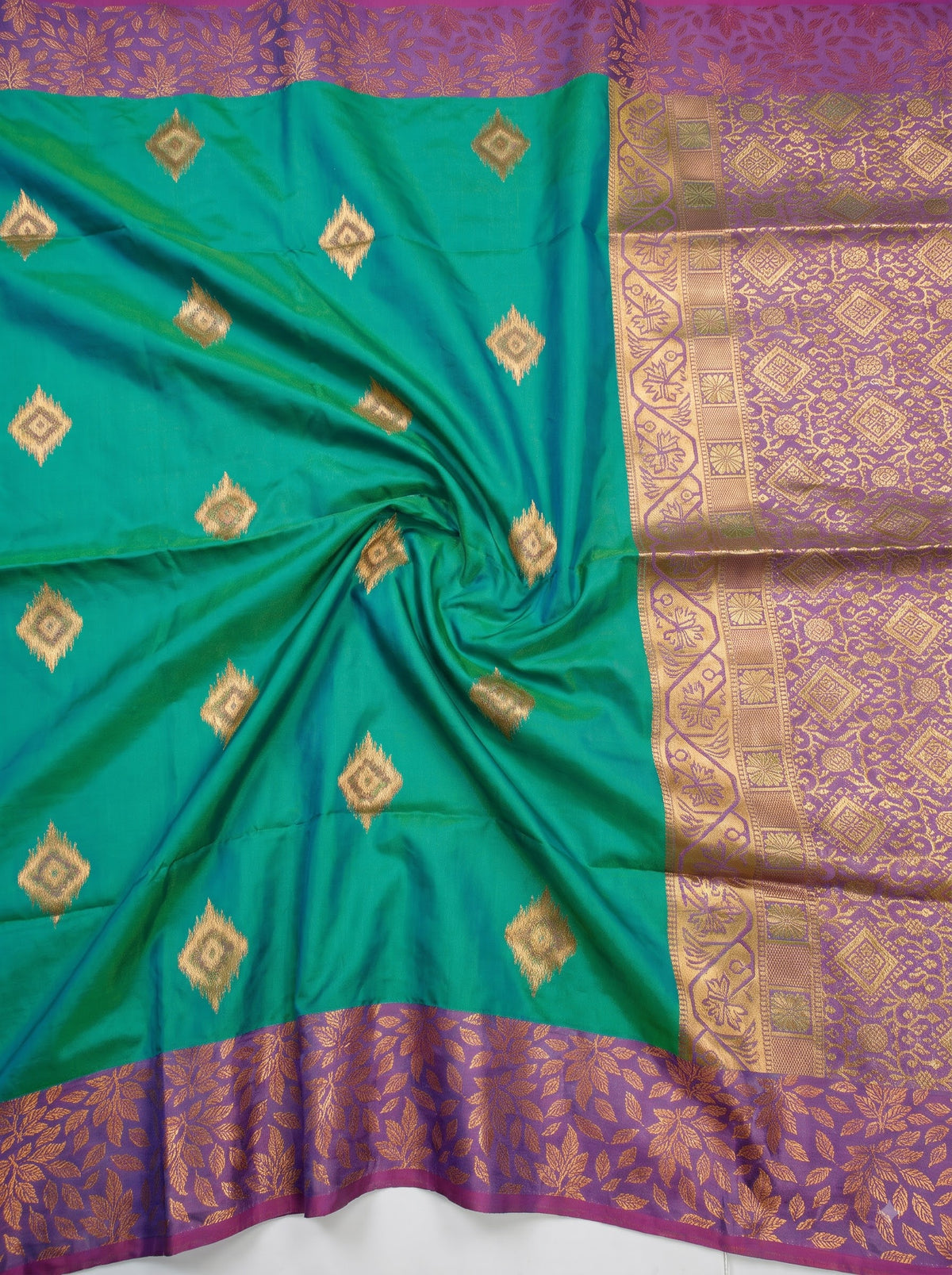 Green and Purple Gold Zari Woven Semi Silk Saree