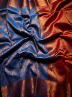 Dark Blue and Copper Zari Woven Semi Silk Saree