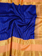 Peach Silk Saree with Royal Blue Zari Pallu