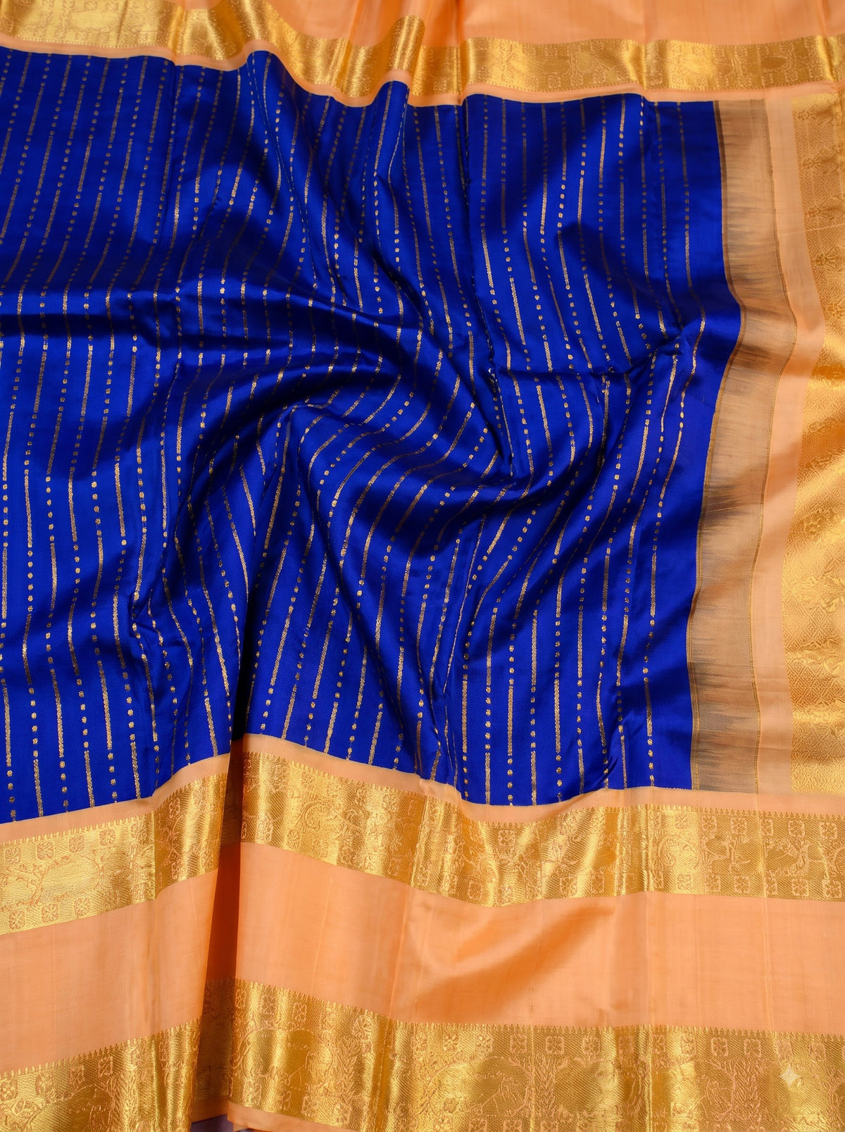 Peach Silk Saree with Royal Blue Zari Pallu