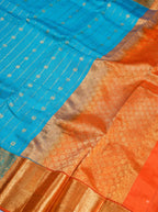 Turquoise Blue Silk Saree with Antique Gold Zari Border