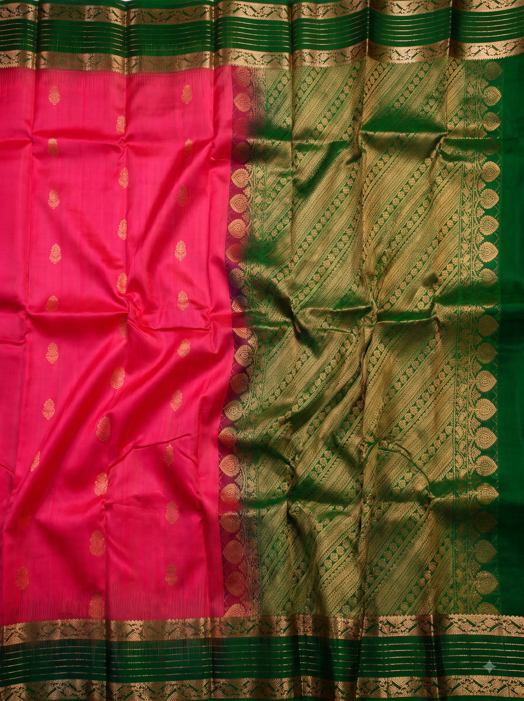 Rani Pink Silk Saree with Emerald Green Zari Border