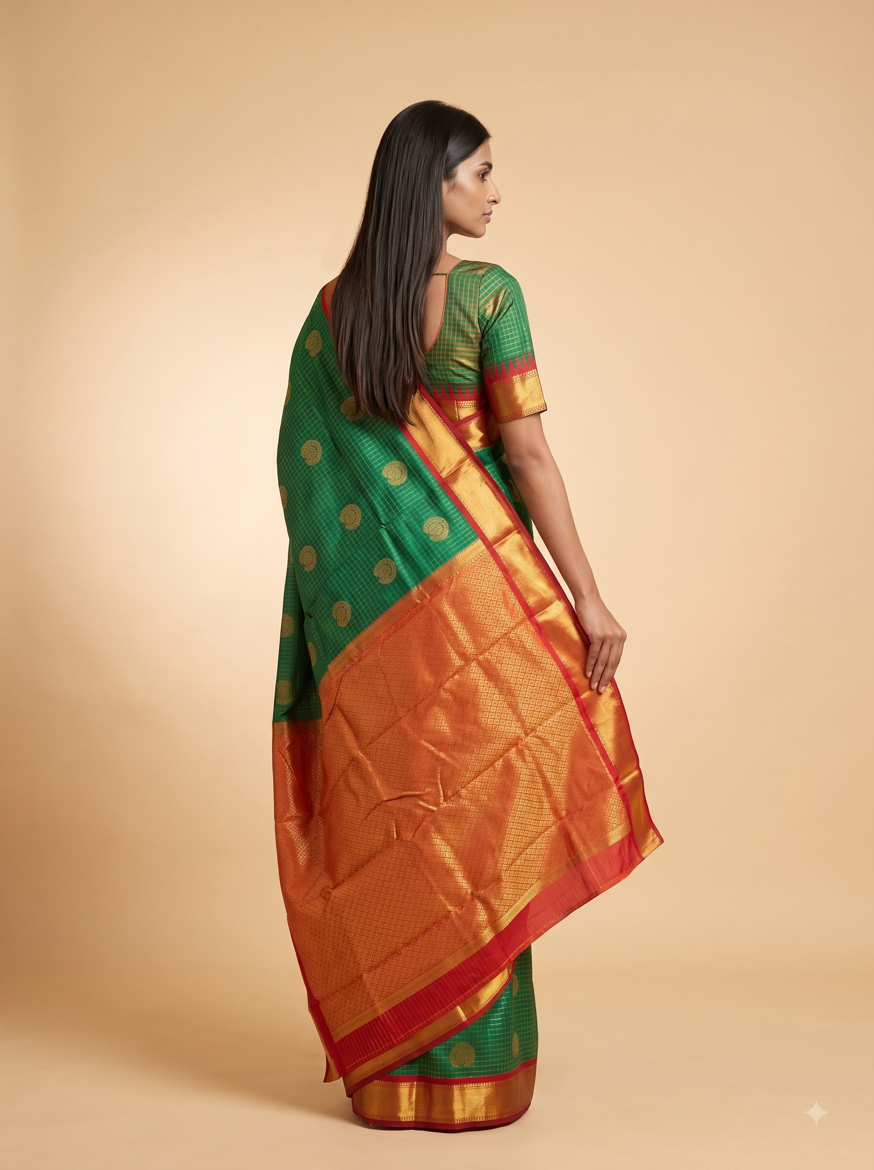 Green Semi Silk with Red Border