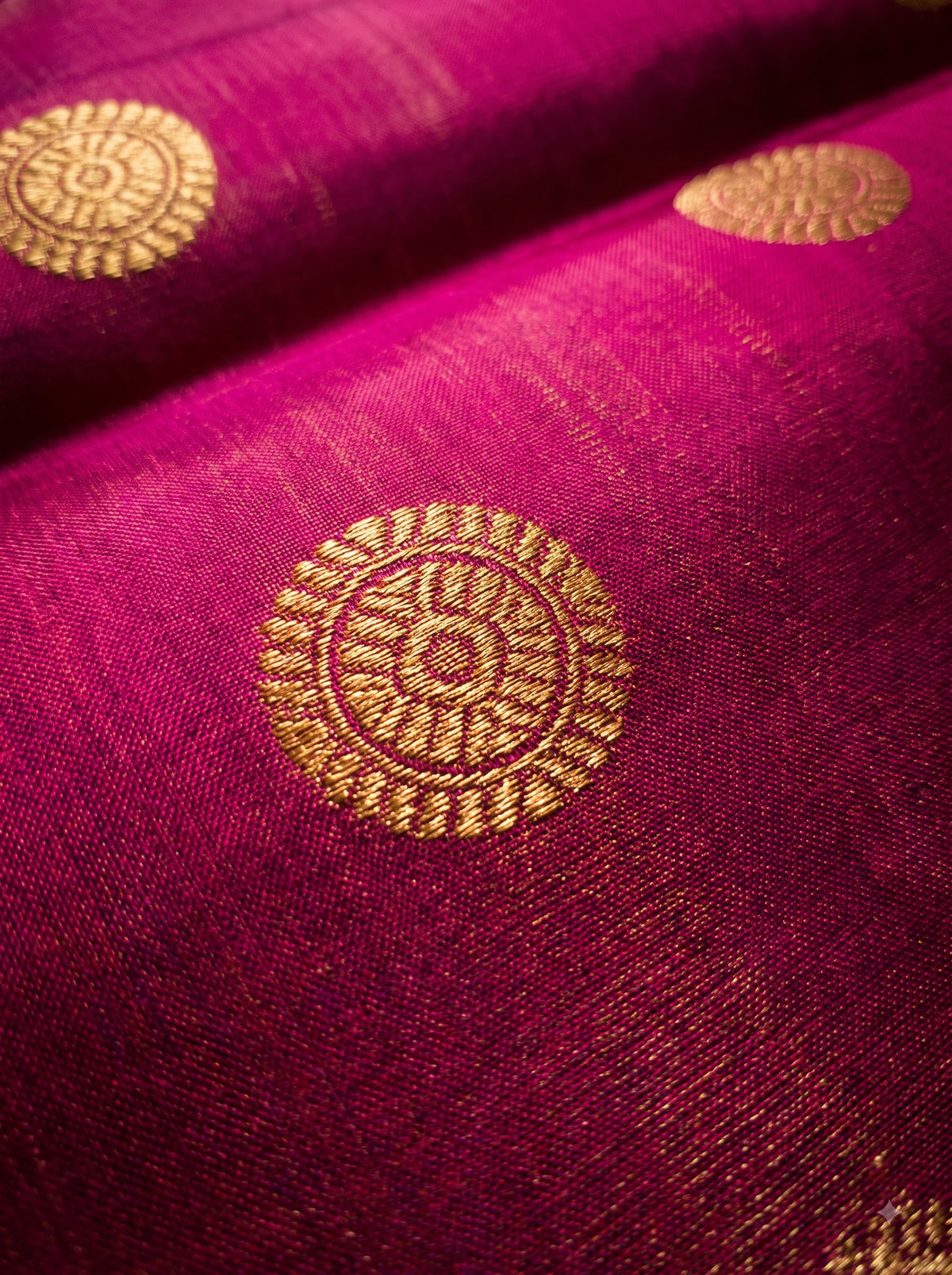 Magenta Kanjivaram Silk Saree with Purple Zari Border
