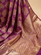 Pureple Brocade Silk with Silver Zari Design Big Border