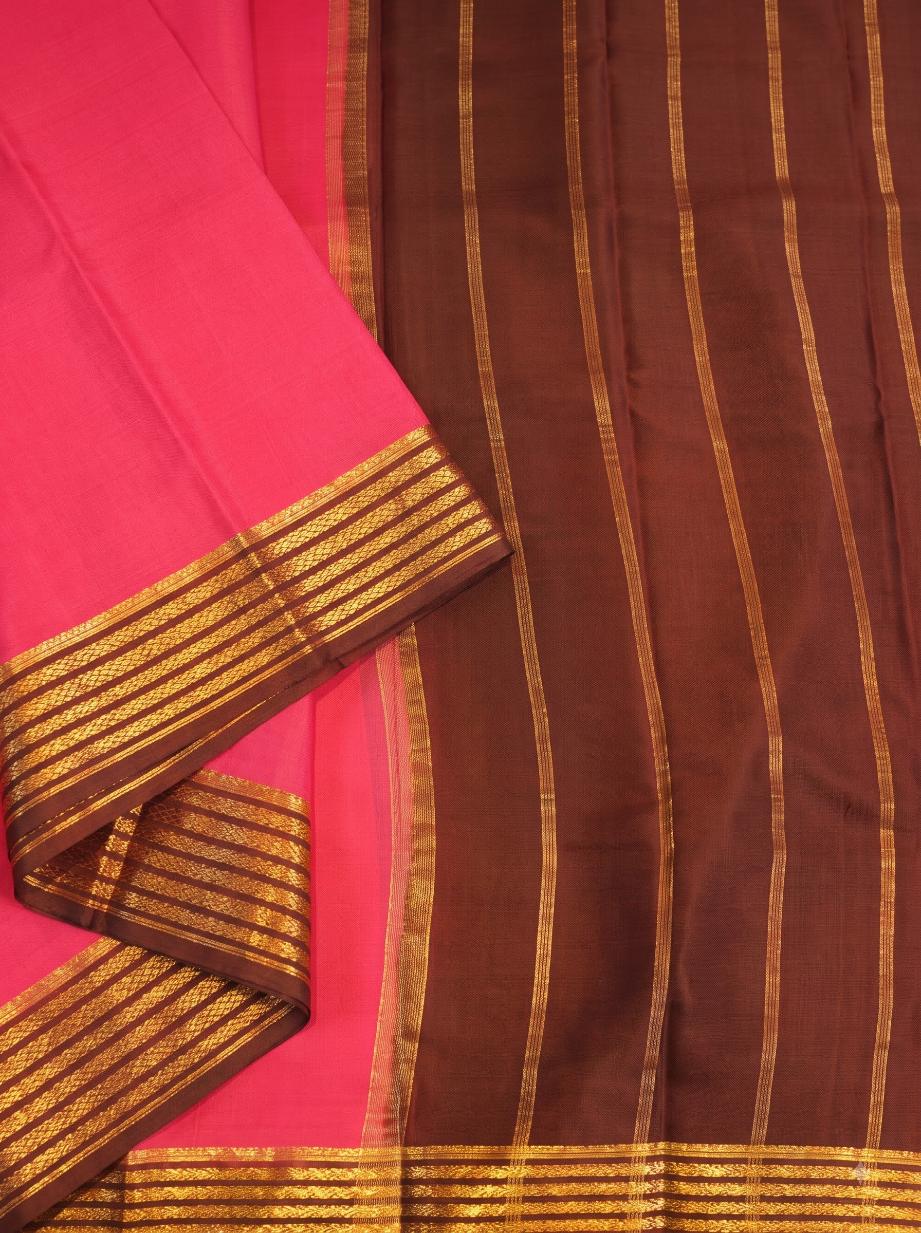 Pink Maroon Gold Zari Silk Saree