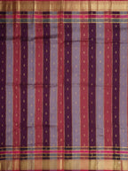 Tri-Colour Black Chiniya Silk Gold Zari Checked Saree.