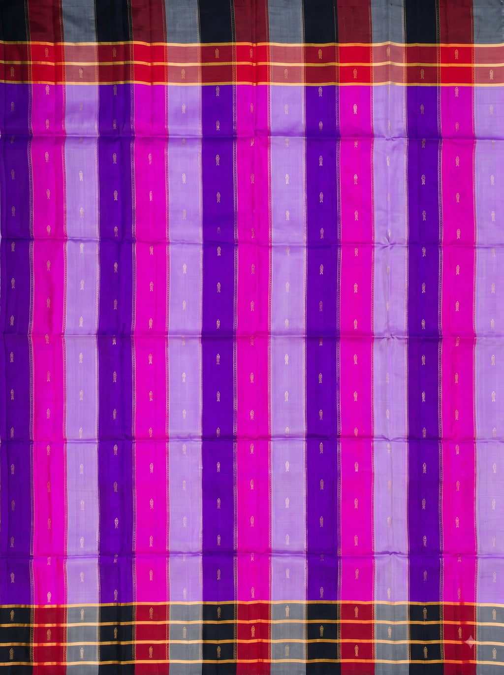 Purple and Magenta with Black and Red Gold Zari Woven Chiniya Silk Saree