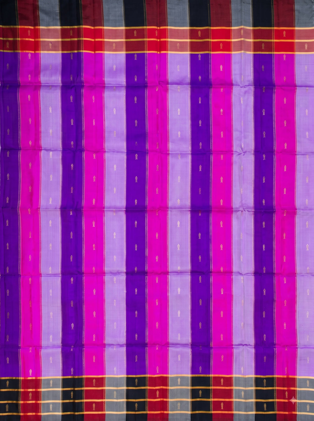 Purple and Magenta with Black and Red Gold Zari Woven Chiniya Silk Saree