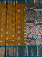 Olive Green Silk Saree with Teal Zari Border