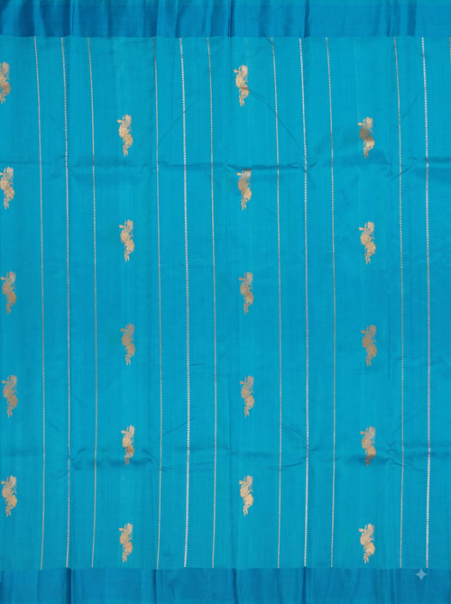 Bright Blue Gold Zari Woven Chiniya Silk Saree