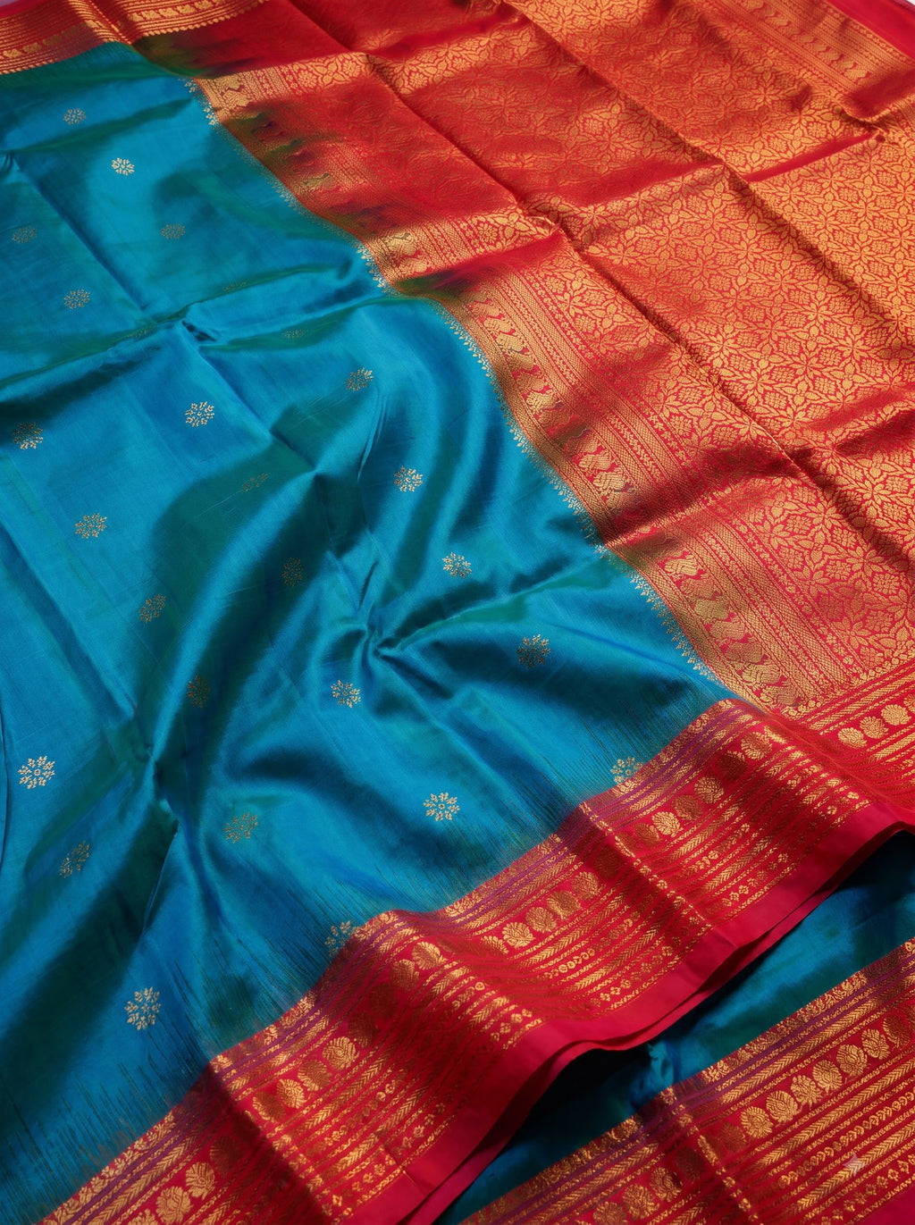 Turquoise Blue Soft Silk Saree with Rani Pink Zari Border