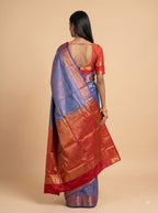 Dark Blue and Copper Zari Woven Semi Silk Saree