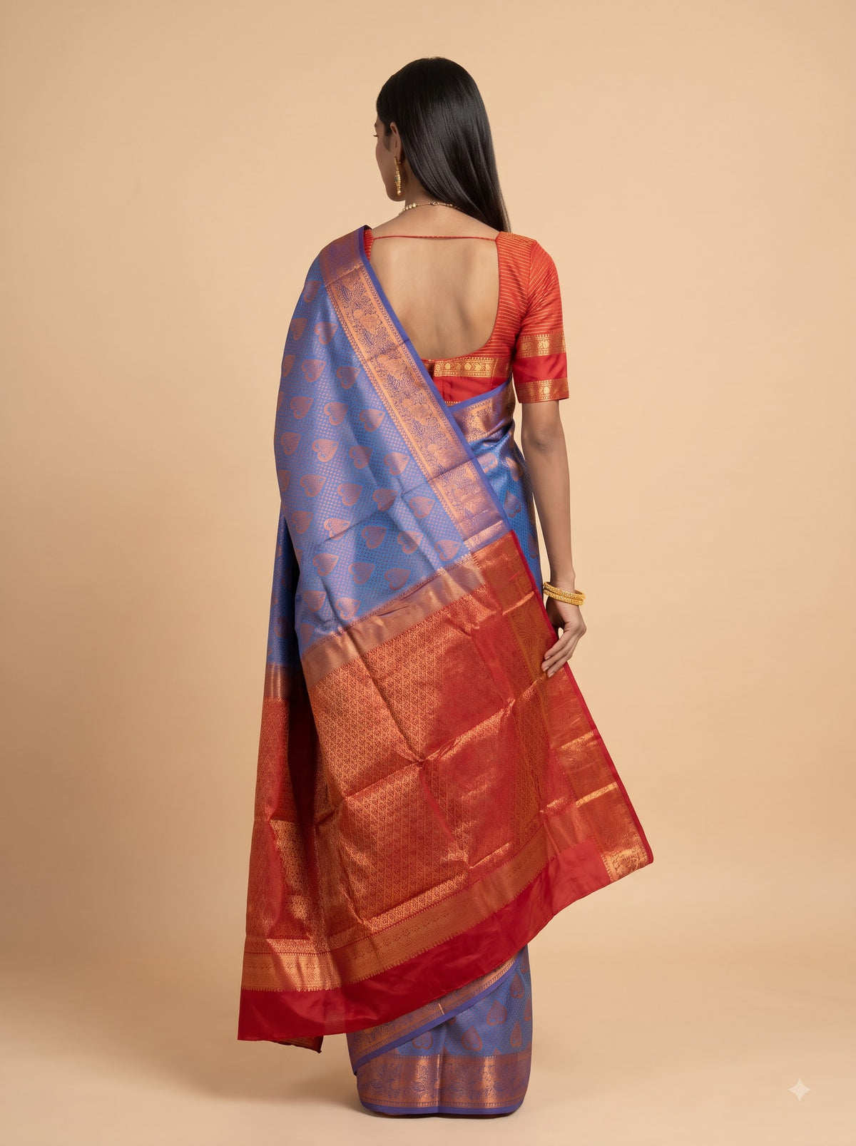 Dark Blue and Copper Zari Woven Semi Silk Saree