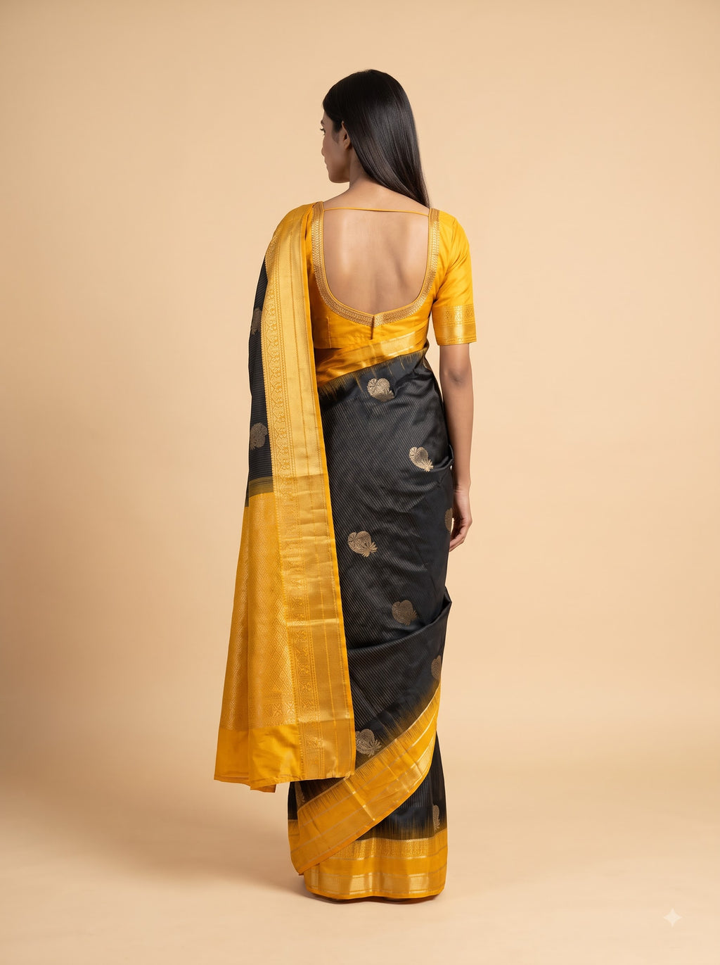 Charcoal Black Kanjeevaram Silk Saree with Zari Border