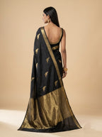 Jet Black Kanjeevaram Silk with Antique Gold Zari