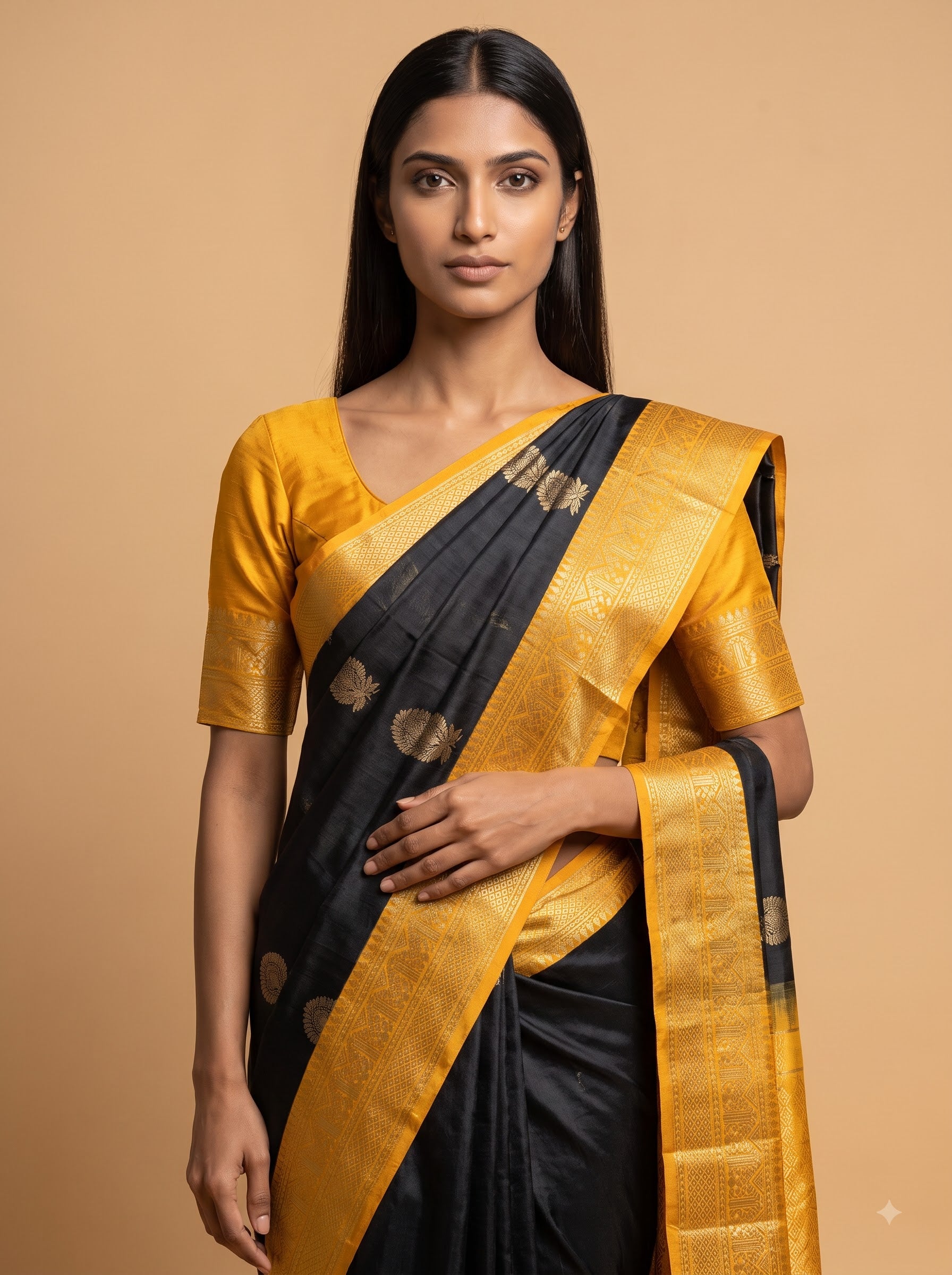 Charcoal Black Kanjeevaram Silk Saree with Zari Border