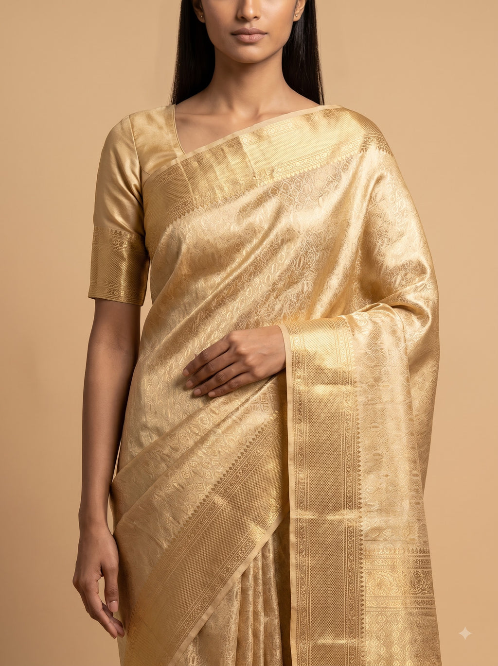 Antique Gold Zari Kanjeevaram Silk Saree with Rich Woven Pallu