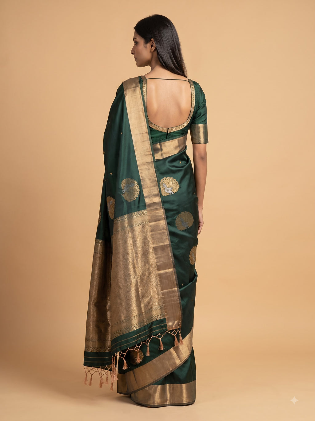 Jade Green Kanjeevaram Silk Saree with Peacock Border