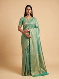 Sea Green & Gold Georgette Saree with Shimmer Zari Weave