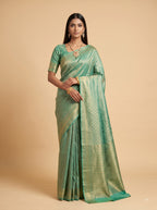 Sea Green & Gold Georgette Saree with Shimmer Zari Weave
