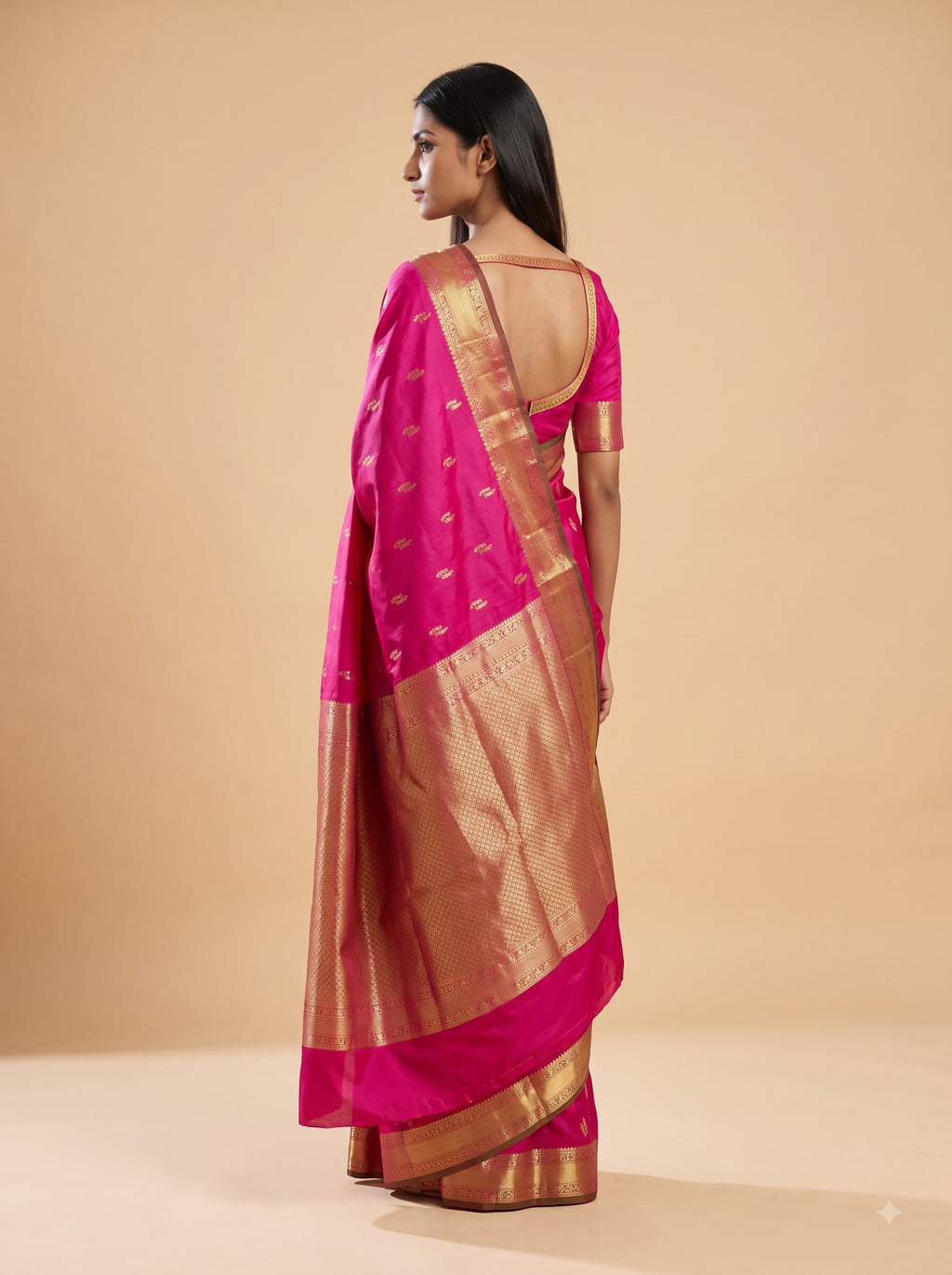 Rani Pink Kanjeevaram Silk Saree with Paisley Zari Border