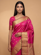 Rani Pink Kanjeevaram Silk Saree with Paisley Zari Border