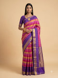 Purple Checked Silk Saree with Gold Zari Lines