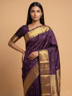 Plum Kanjeevaram Silk Saree with Antique gold Zari