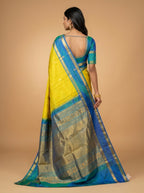 Lime Green Blue Gold Butti Kanjivaram Silk Saree