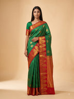 Green Semi Silk with Red Border