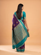 Purple Semi Silk Saree with Teal Green Border