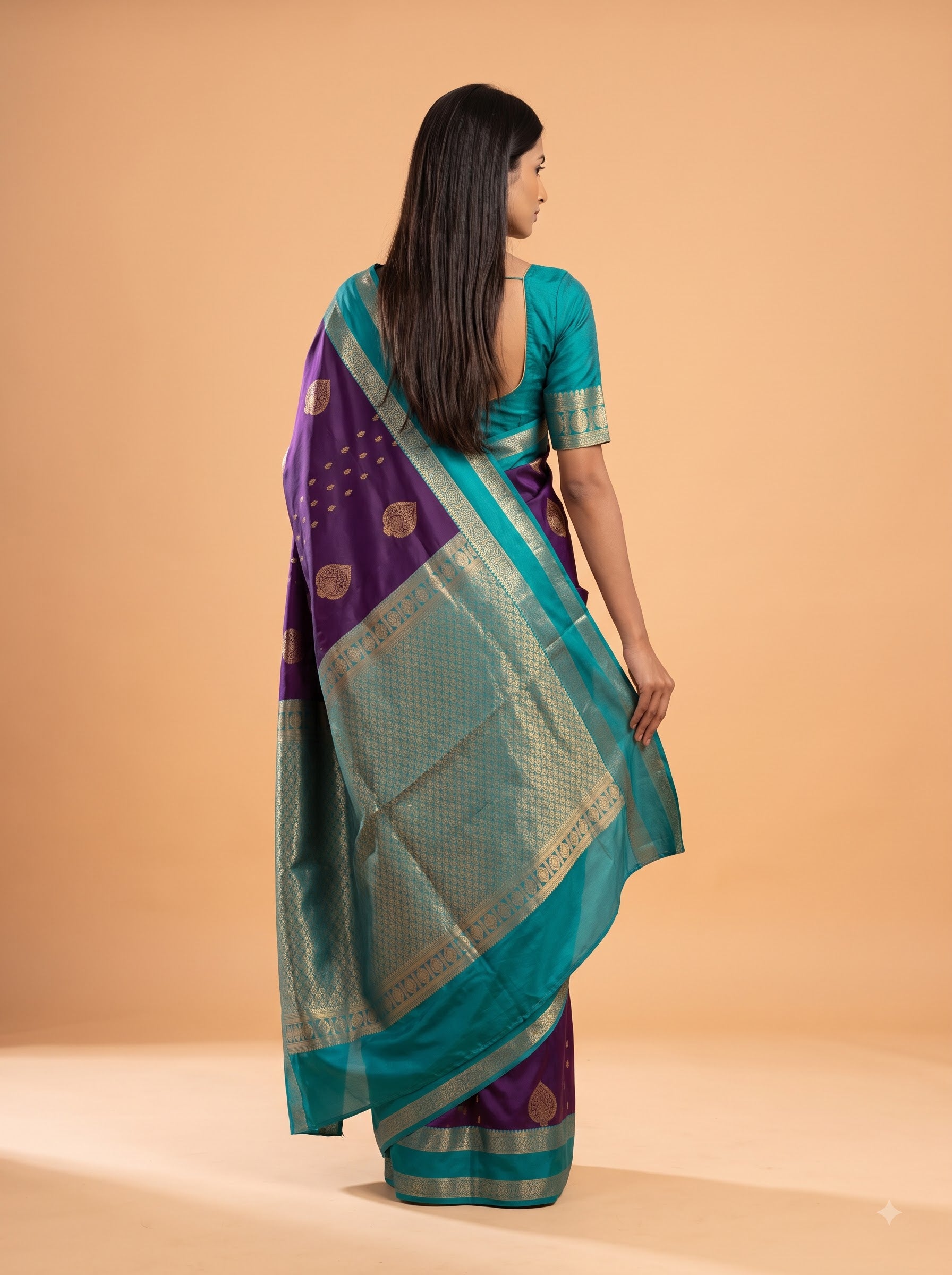 Purple Semi Silk Saree with Teal Green Border